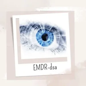 seance-emdr-dsa-1 Illustration d’un œil bleu stylisé avec le texte ‘EMDR-dsa’, représentant la thérapie EMDR, une méthode utilisée pour traiter les traumatismes et favoriser le bien-être mental.